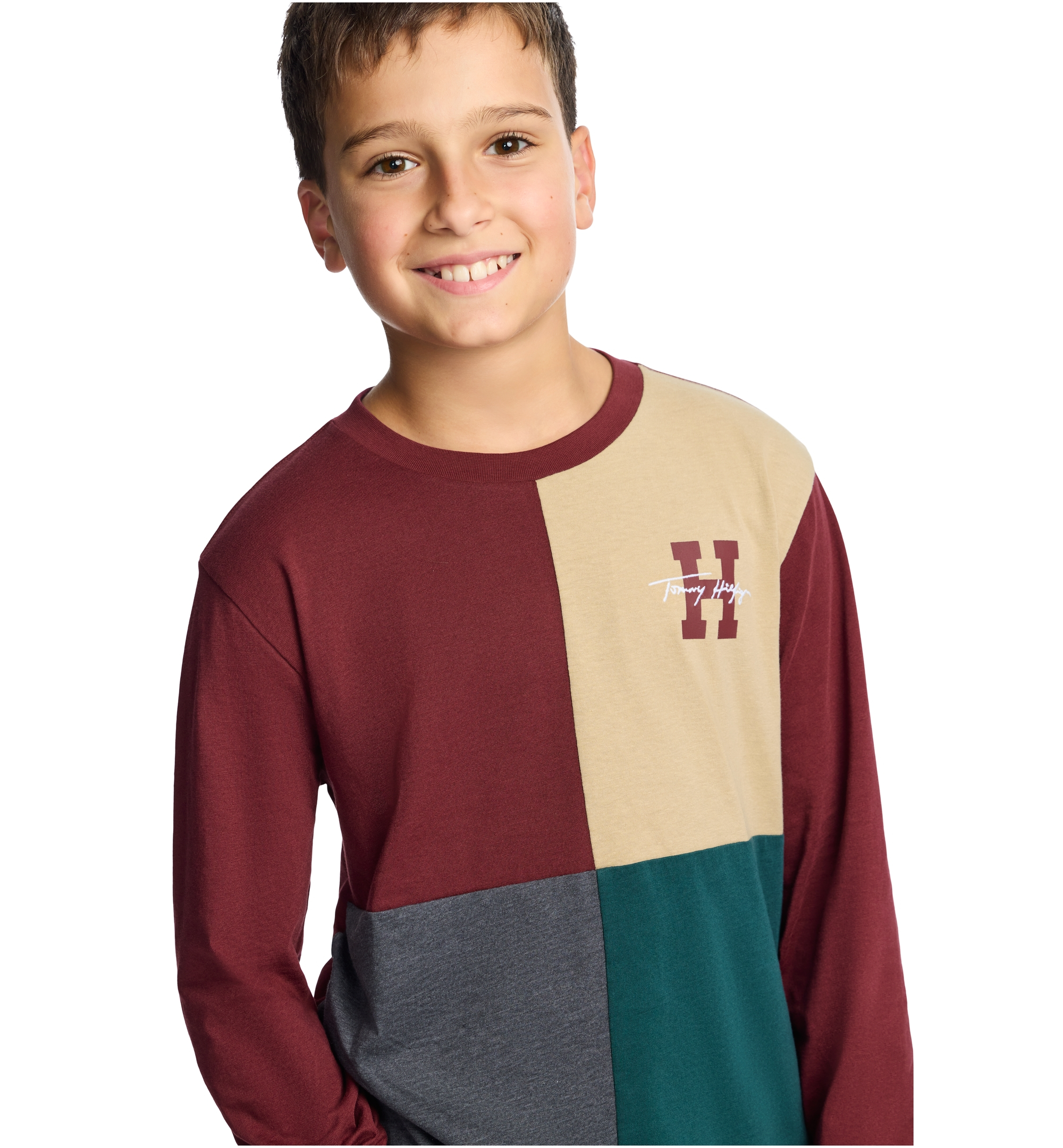 Tommy Hilfiger Boys' 8-20 Quad Pieced Long-Sleeve Graphic Colorblock T-Shirt - Zinfandel