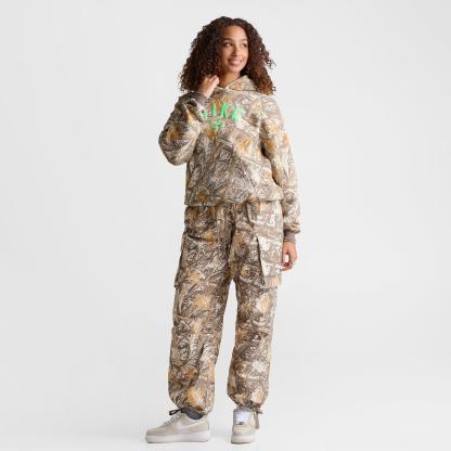 Women's Nithtke Studio Fleece Medium-Weight Camo Oversized Pullover Hoodie - Cream II/Illusion Green