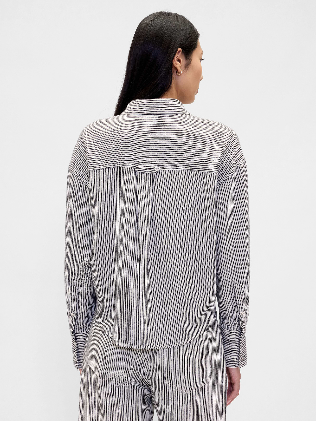 Linen-Cotton Oversized Shirt - Blue stripe