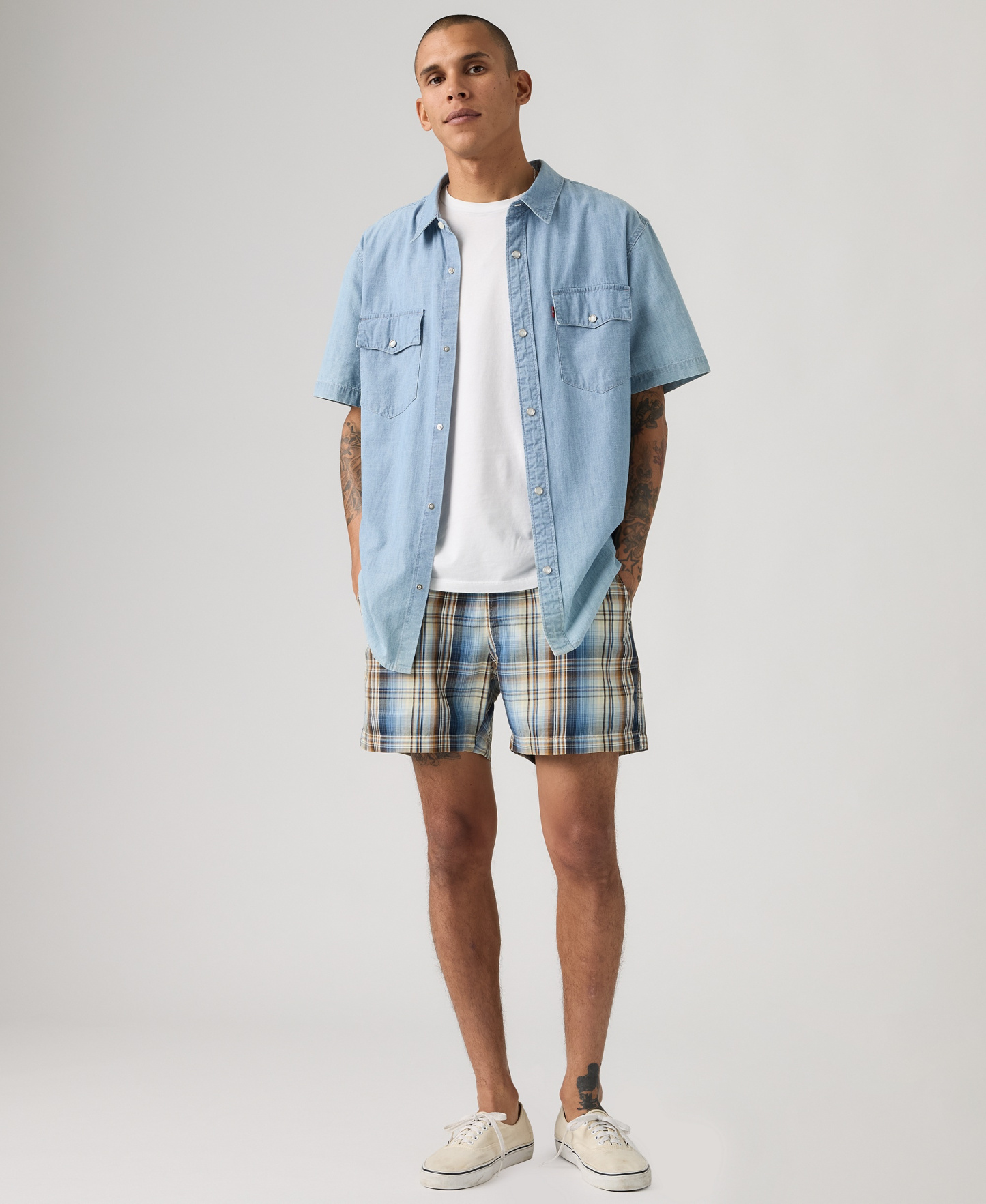 Levi's Men's XX Chino Easy Cotton Linen 6" Drawstring Shorts - Raul plaid