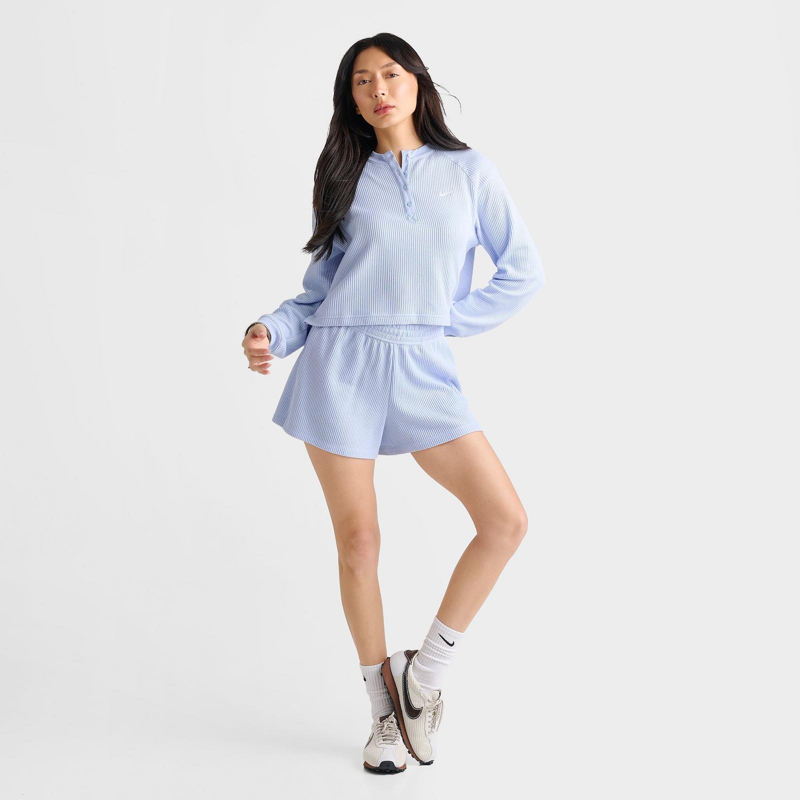 Women's Nike Sportswear Chill Waffle Oversized Long-Sleeve Henley Top - Hydrogen Blue/Sail