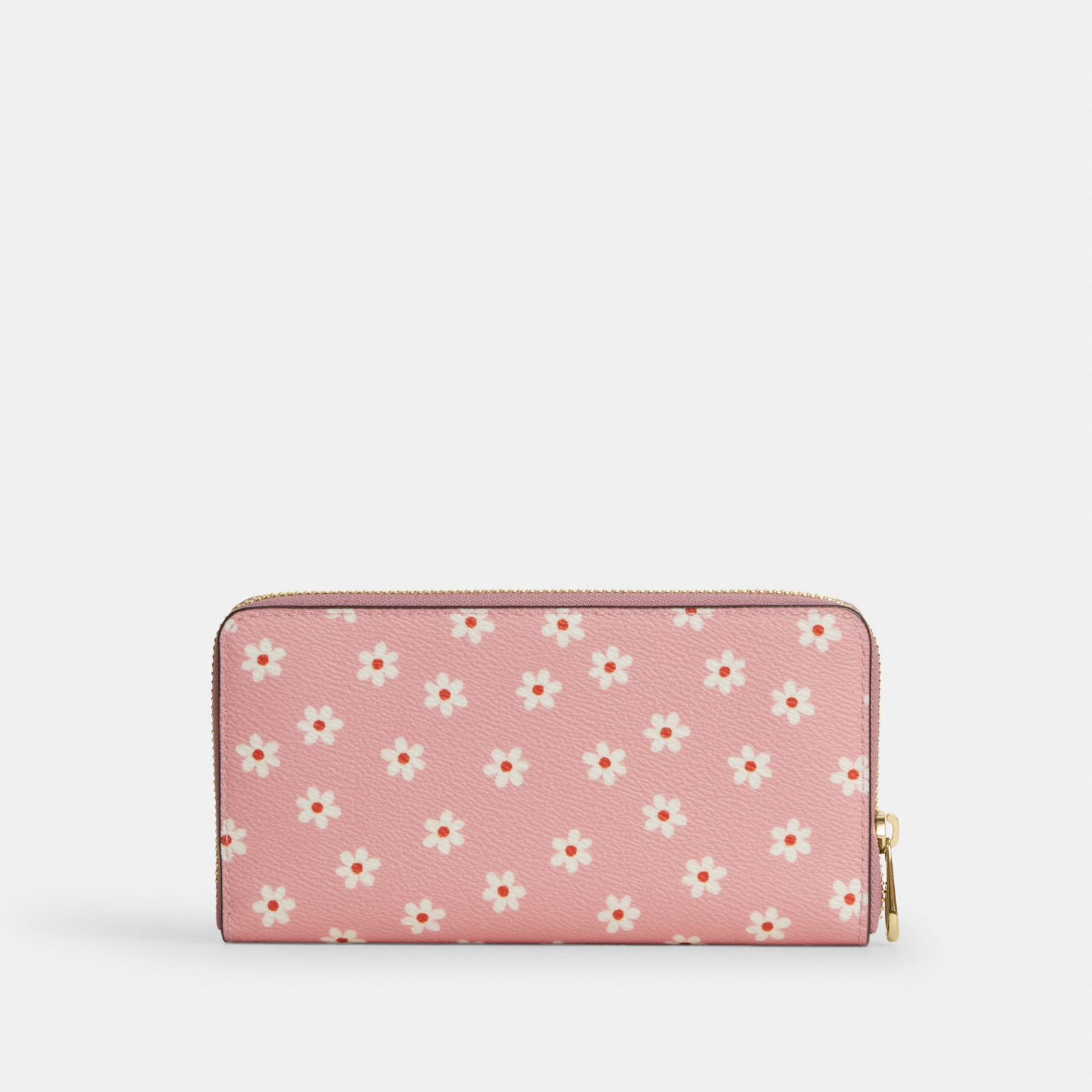 Long Zip Around Wallet With Floral Print - Gold/Pink Multi - view 5