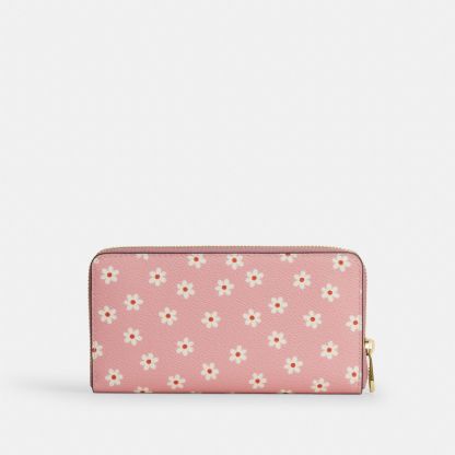 Long Zip Around Wallet With Floral Print - Gold/Pink Multi - view 5