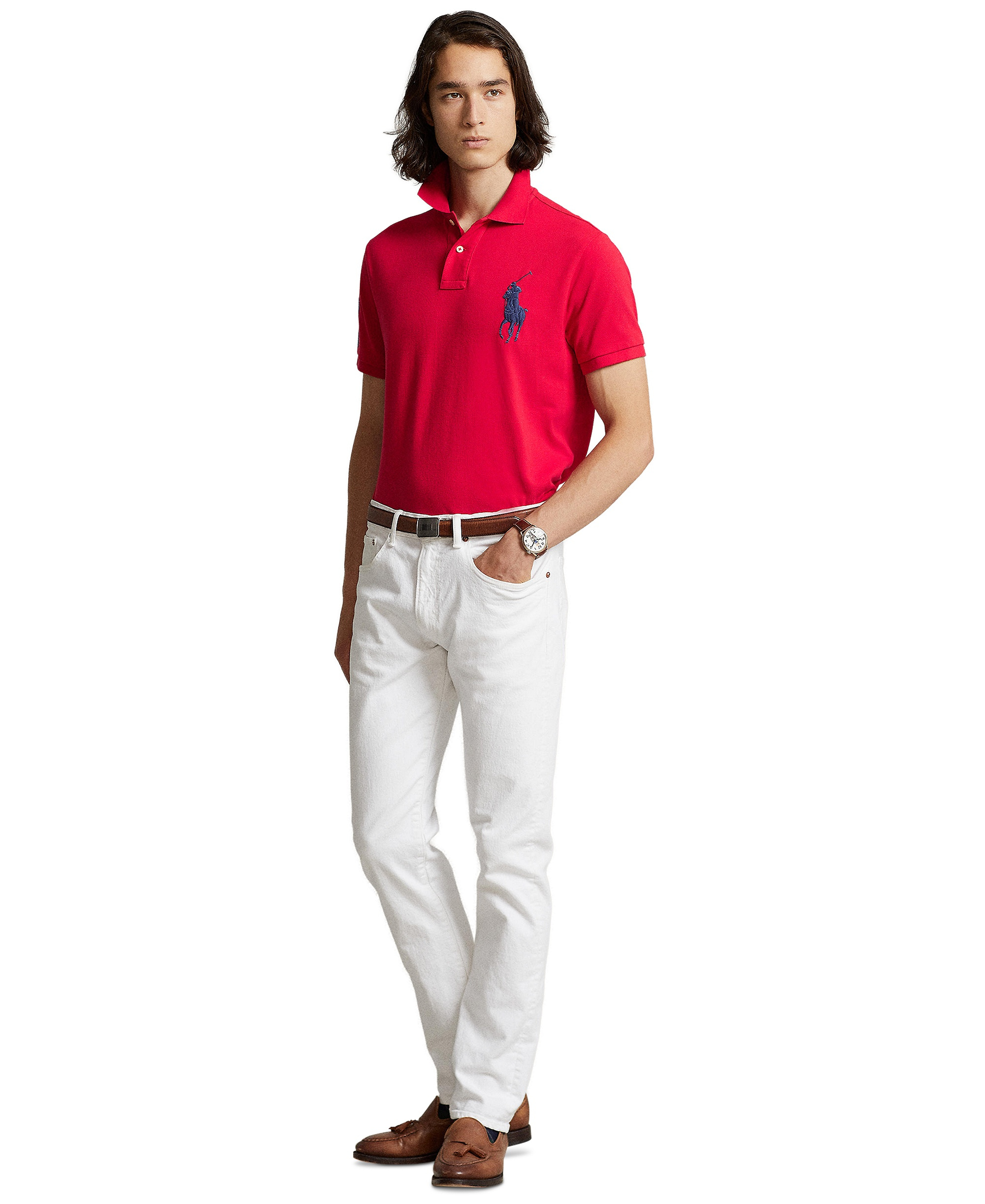 Polo Ralph Lauren Men's Big Pony Custom Slim-Fit Mesh Polo Shirt - Red