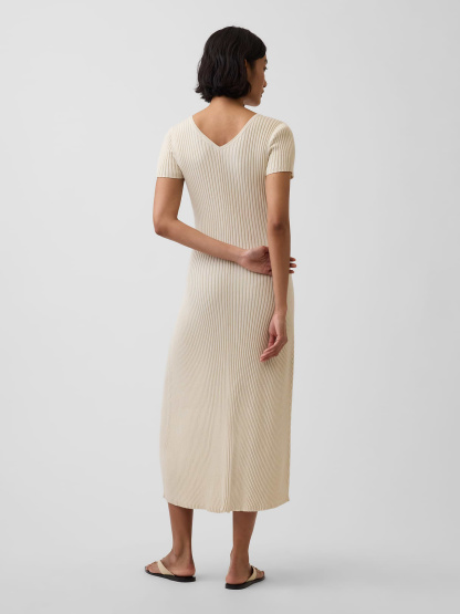 100% Cotton Rib Sweater Maxi Dress - Oatmeal heather beige