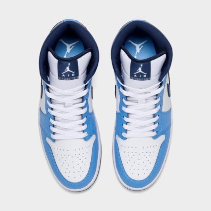 Men's Air Jordan Retro 1 Mid Casual Shoes - University Blue/White/Sail/Midnight Navy - view 5