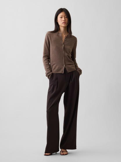 CashSoft Crop Cardigan - Cool brown heather