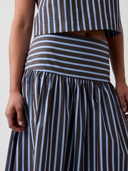 Poplin Drop-Waist Maxi Skirt - Blue & brown stripe