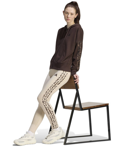 adidas Women's Seasonal Essentials Animal Print 3-Stripes Hooded Track Jacket - Aurora Coffee/Multicolor/Preloved Brown