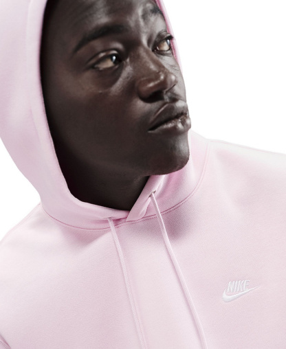 Nike Men's Club Pullover Fleece Hoodie Logo - Pink Foam/White