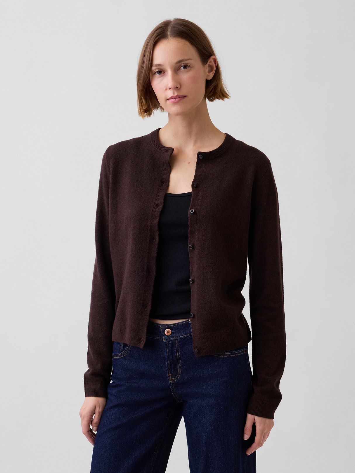 CashSoft Crop Cardigan - Terra brown heather