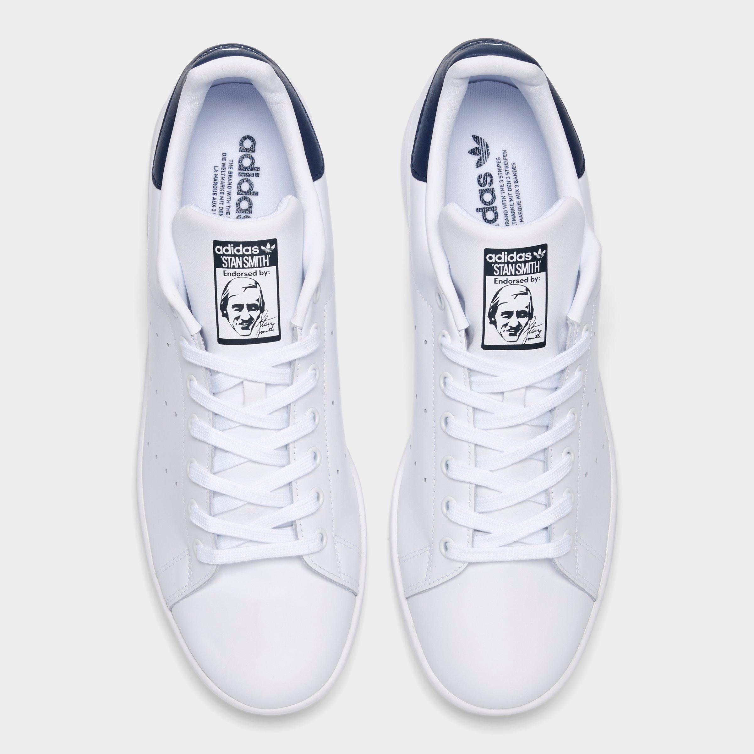 Men's adidas Originals Stan Smith Casual Shoes - Core White/Core White/Dark Blue - Top view
