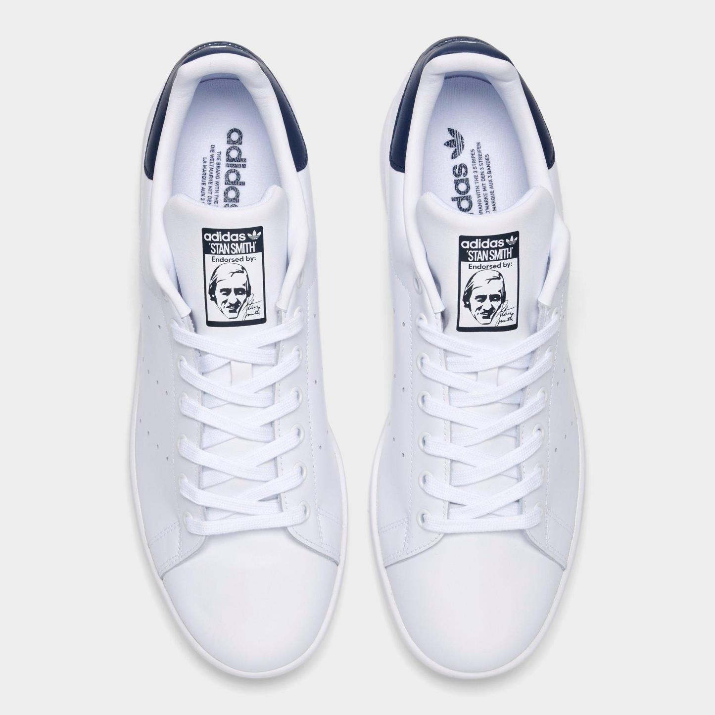 Men's adidas Originals Stan Smith Casual Shoes - Core White/Core White/Dark Blue - Top view