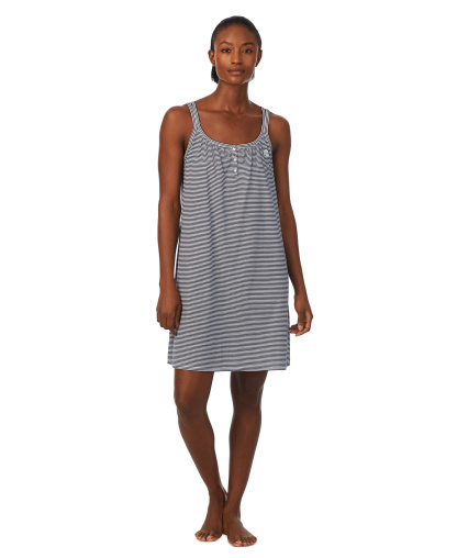 Lauren Ralph Lauren Cotton Knit Double-Strap Nightgown - Dark blue / Stripe