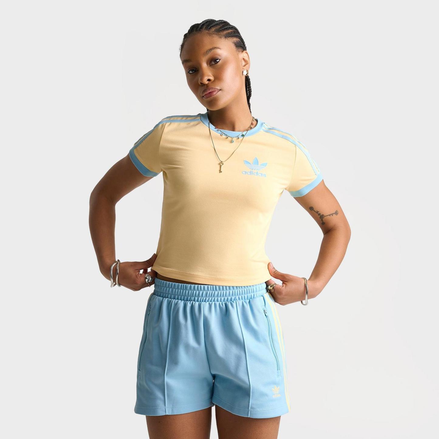 Women's adidas Originals adicolor 3-Stripes Baby T-Shirt - Orange Tint/Icey Blue - view 3
