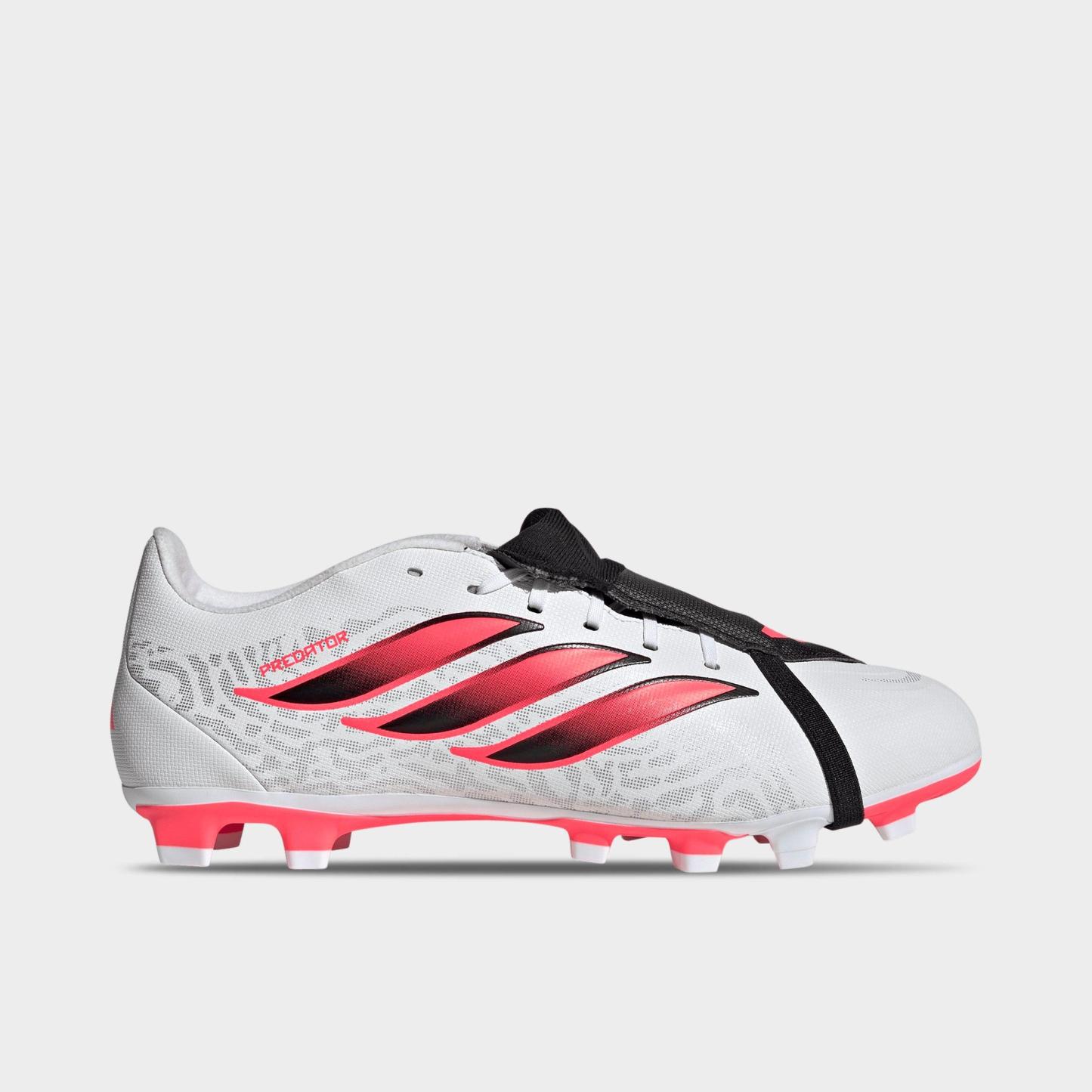 Men's adidas Predator Club Fold-Over Tongue Firm Ground/Multi Ground Soccer Cleats - Cloud White/Solar Turbo/Core Black (IH2117-100) - Left shoe facing left. Outside of the shoe.