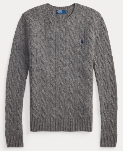 Polo Ralph Lauren Women's Cable Wool-Cashmere Crew Neck Sweater - Flannel Grey Heather