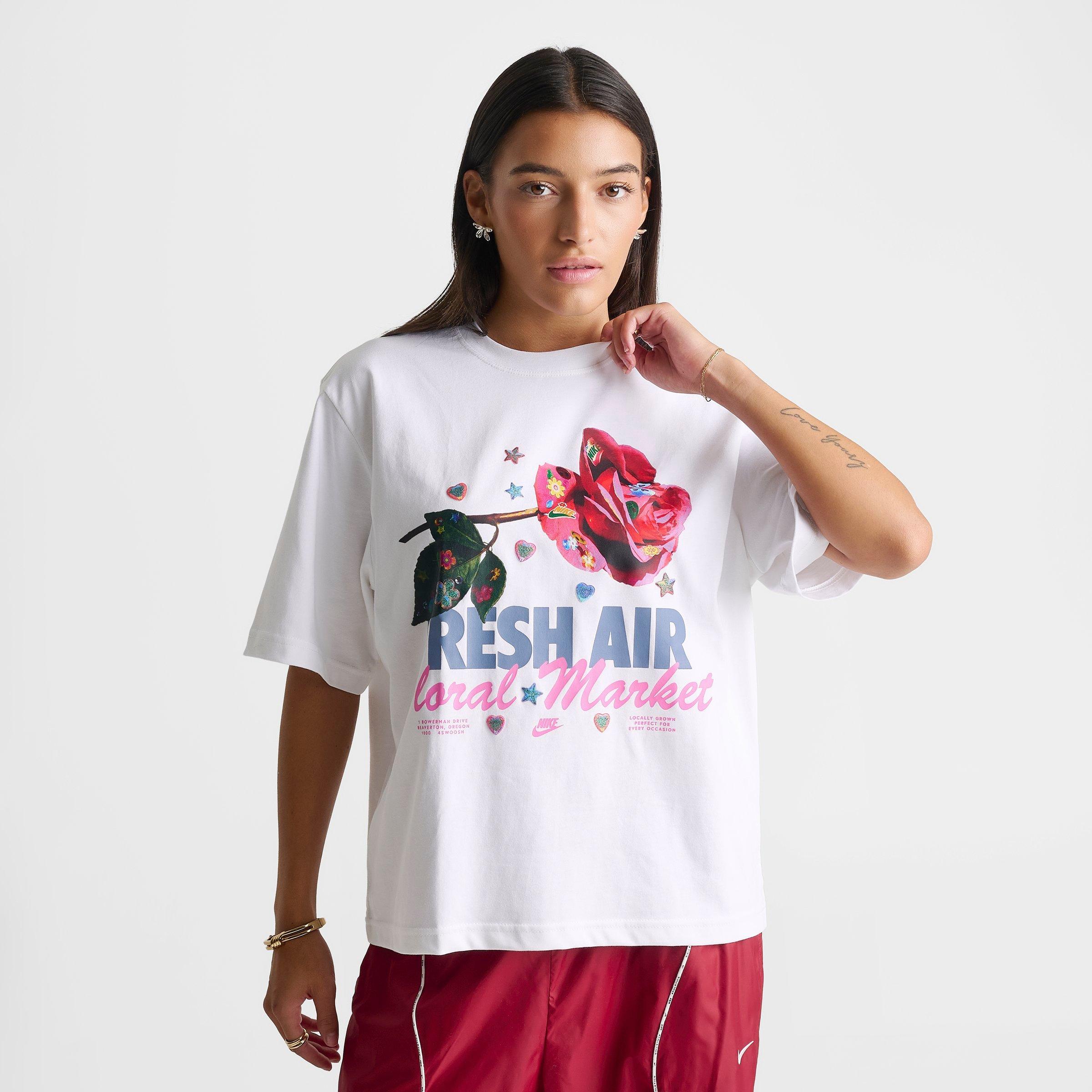 Women's Nithtke Sportswear Rose Charm Classic Loose T-Shirt - White