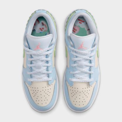 Big Kids' Air Jordan Retro 1 Low SE Casual Shoes - Half Blue/Sail/White/Vapor Green - view 5