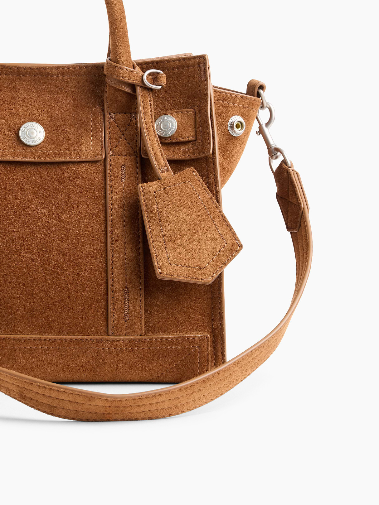 Vegan Suede Five Pocket Tote - Palomino brown
