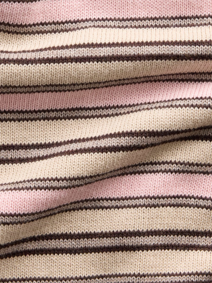 100% Cotton Relaxed Polo Sweater - Pink stripe
