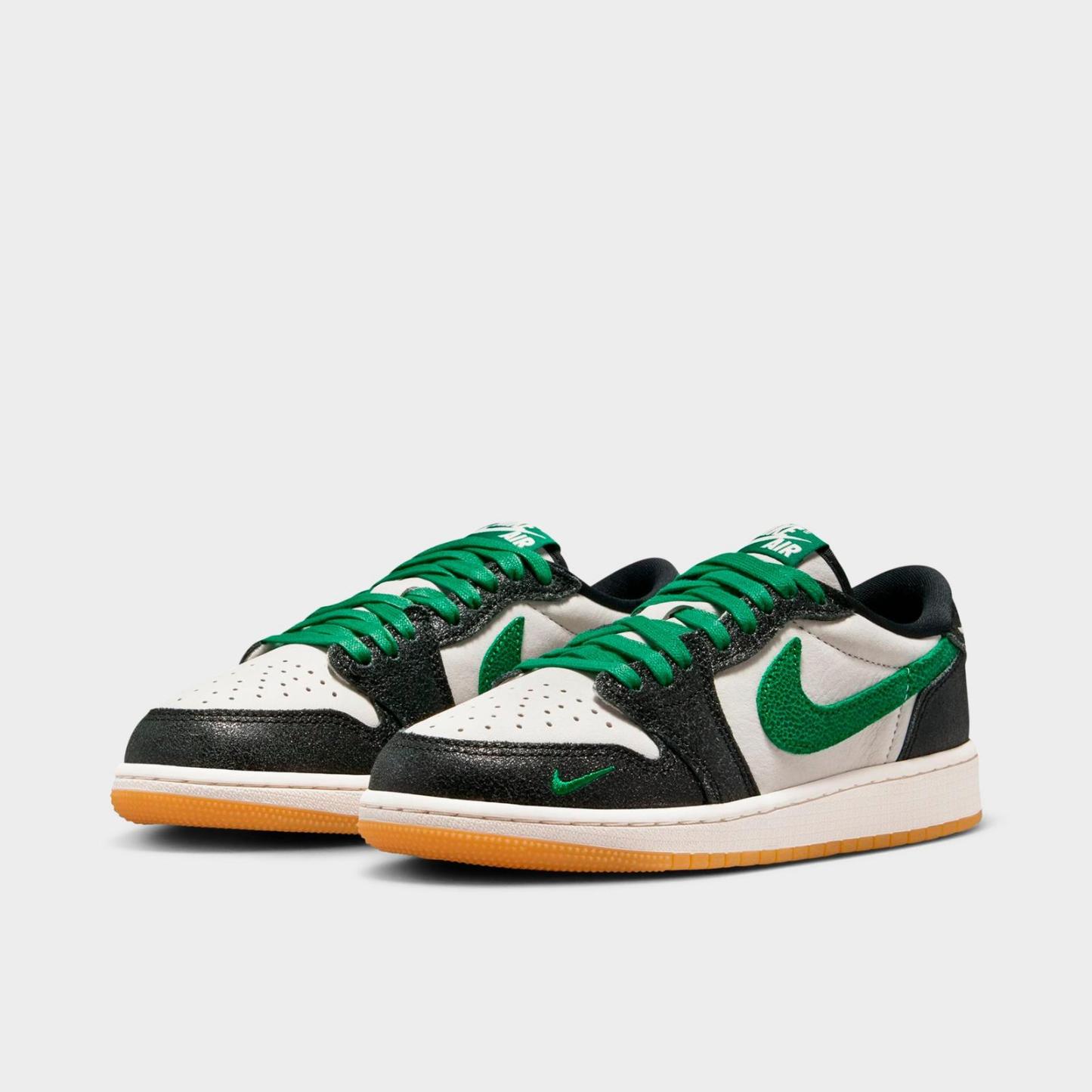 Big Kids' Air Jordan Retro 1 Low OG Casual Shoes - Phantom/Pine Green/Black - view 2