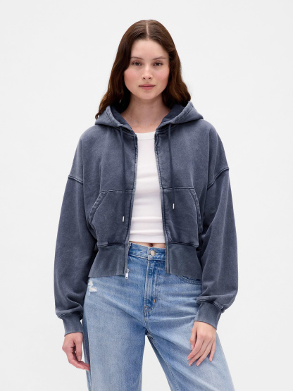 VintageSoft Wedge Zip Hoodie - Tapestry navy blue wash