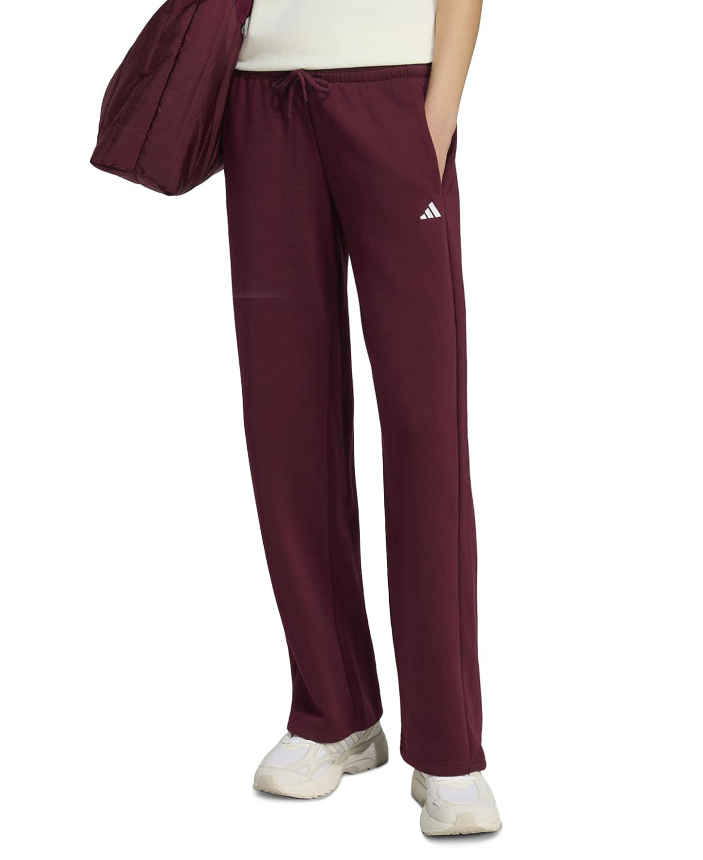 adidas Women's Essentials Small Logo Feel Cozy Open Hem Pants - Maroon/white