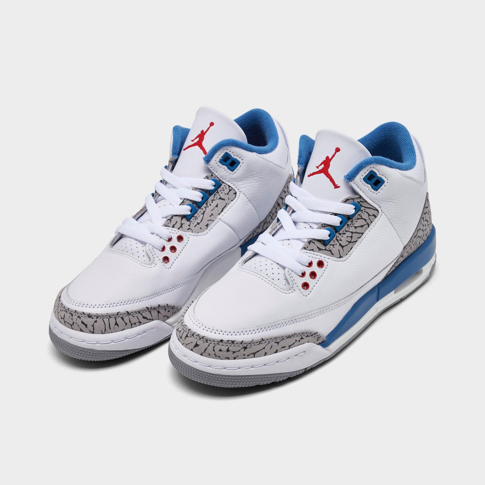 Big Kids' Air Jordan Retro 3 Basketball Shoes - White/True Blue/Fire Red - view 2