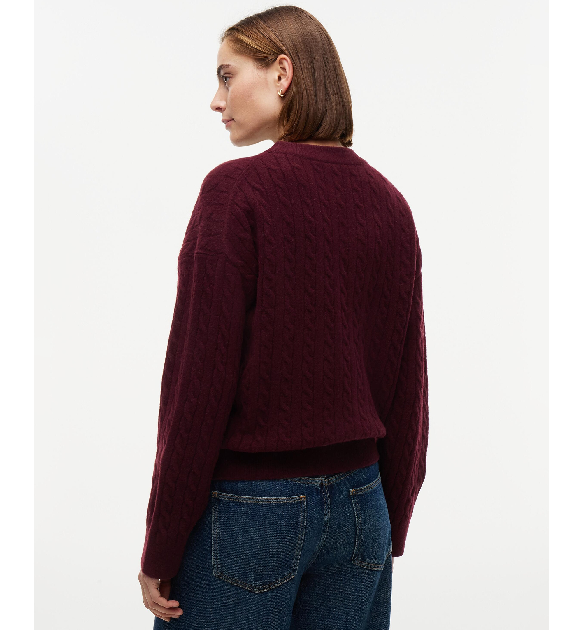 Tommy Hilfiger Women's Cable-Knit Crewneck Embroidered Crest Sweater - Deep Burgundy