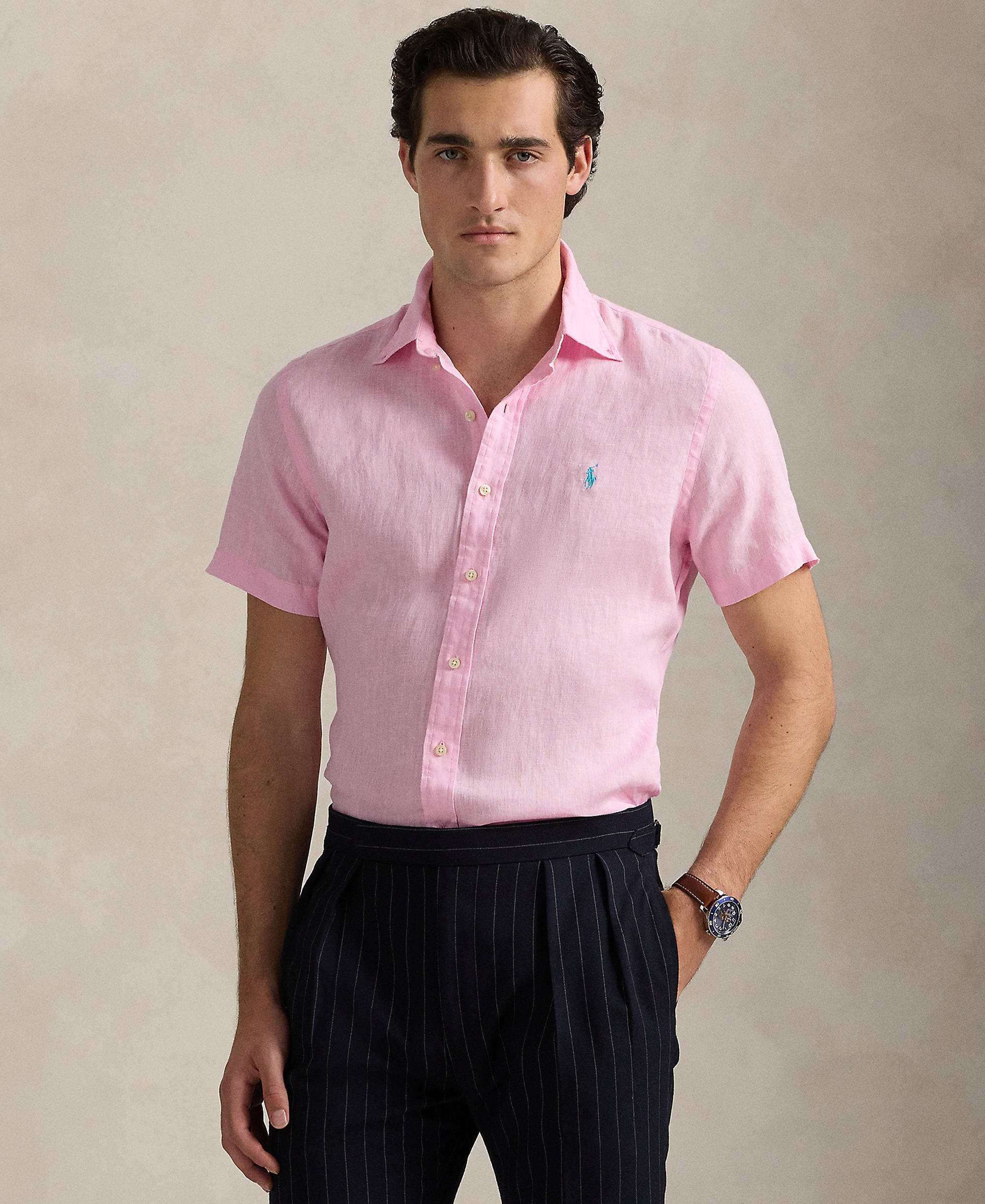Polo Ralph Lauren Men's Short-Sleeve Linen Button-Up Shirt - Carmel Pink