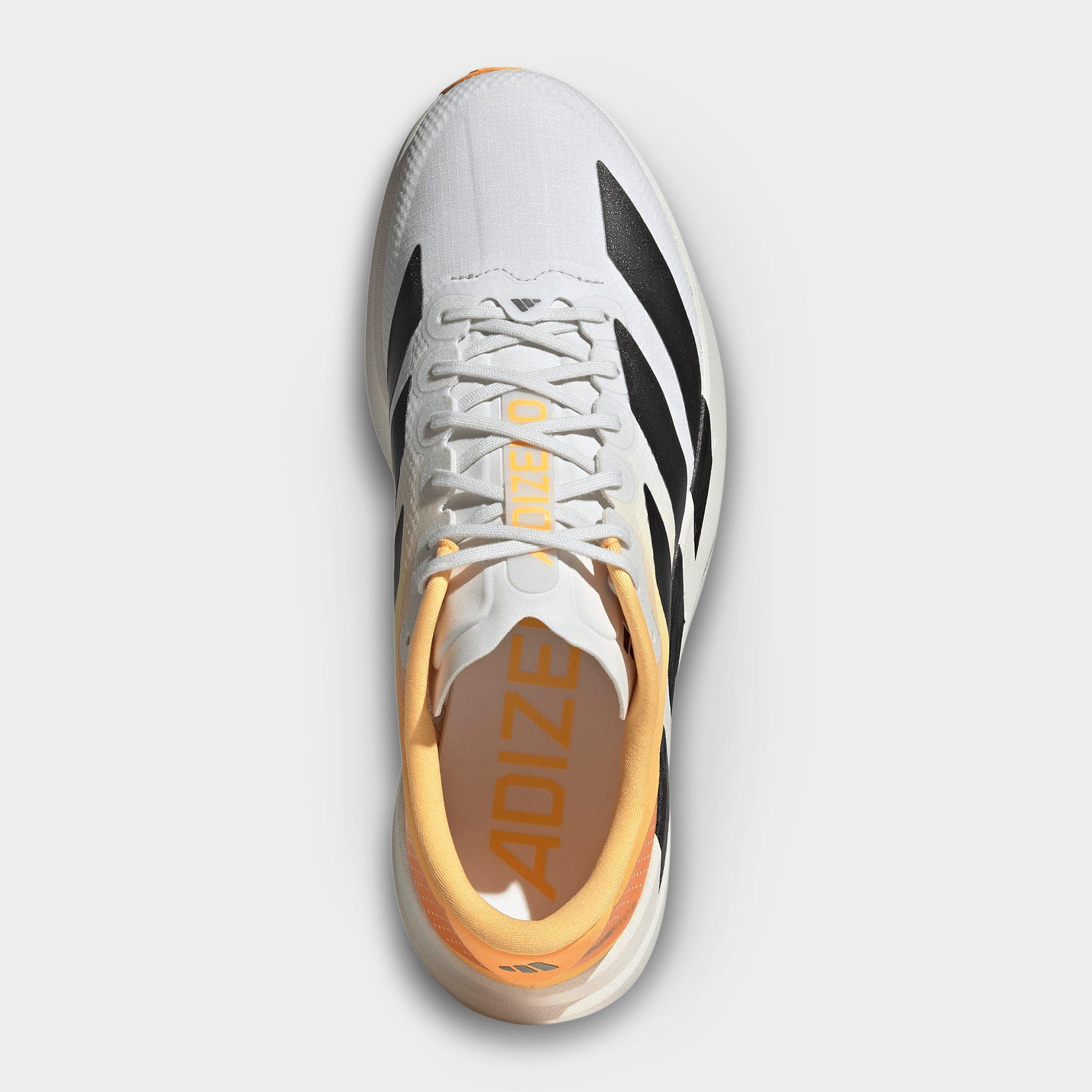 Men's adidas Adizero EVO SL Woven Running Shoes - Part 1 - Crystal White/Lucid Tangerine/Iron Metallic - Top view