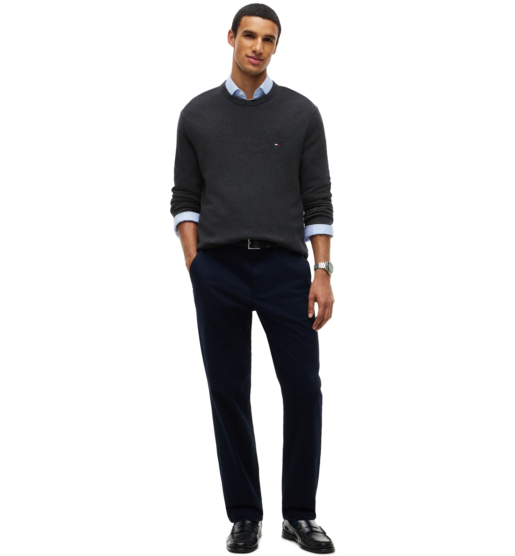 Tommy Hilfiger Men's Essential Texture Cotton Crewneck Sweater - Dark Gray Heather