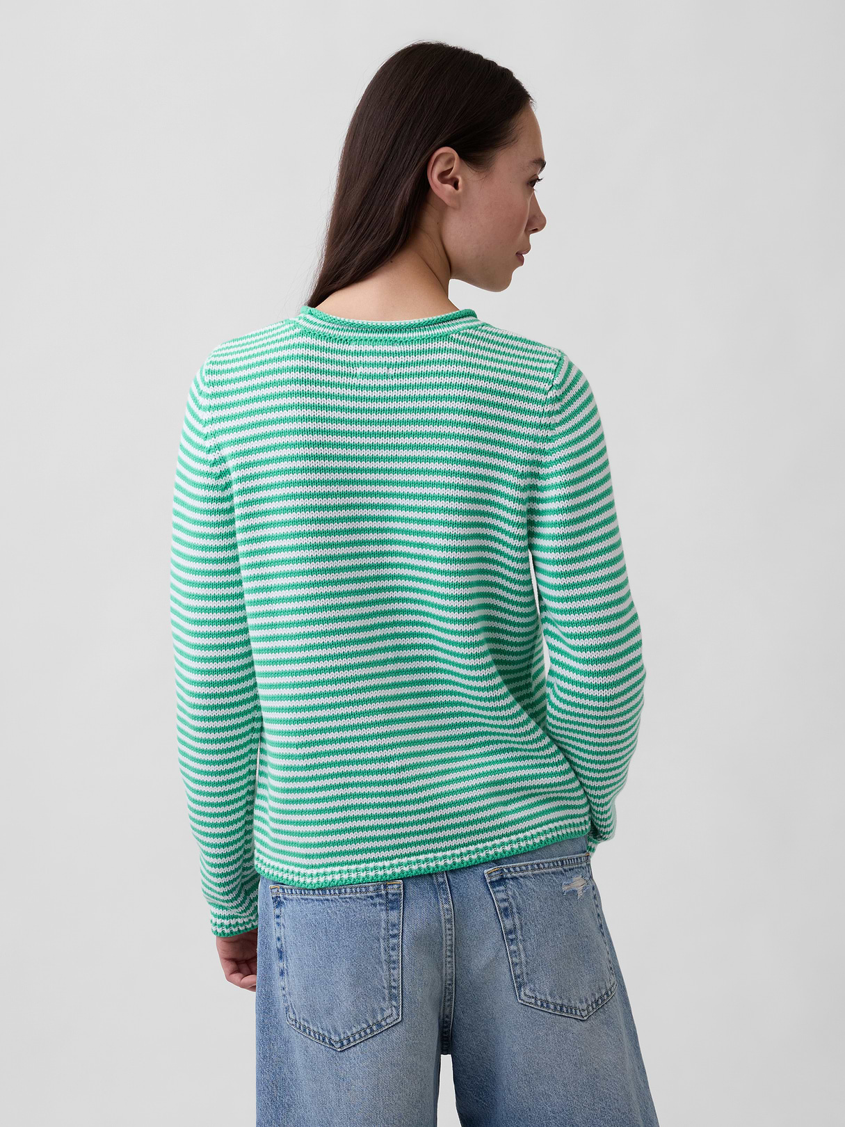 100% Cotton Rollneck Sweater - Green stripe