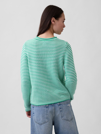 100% Cotton Rollneck Sweater - Green stripe