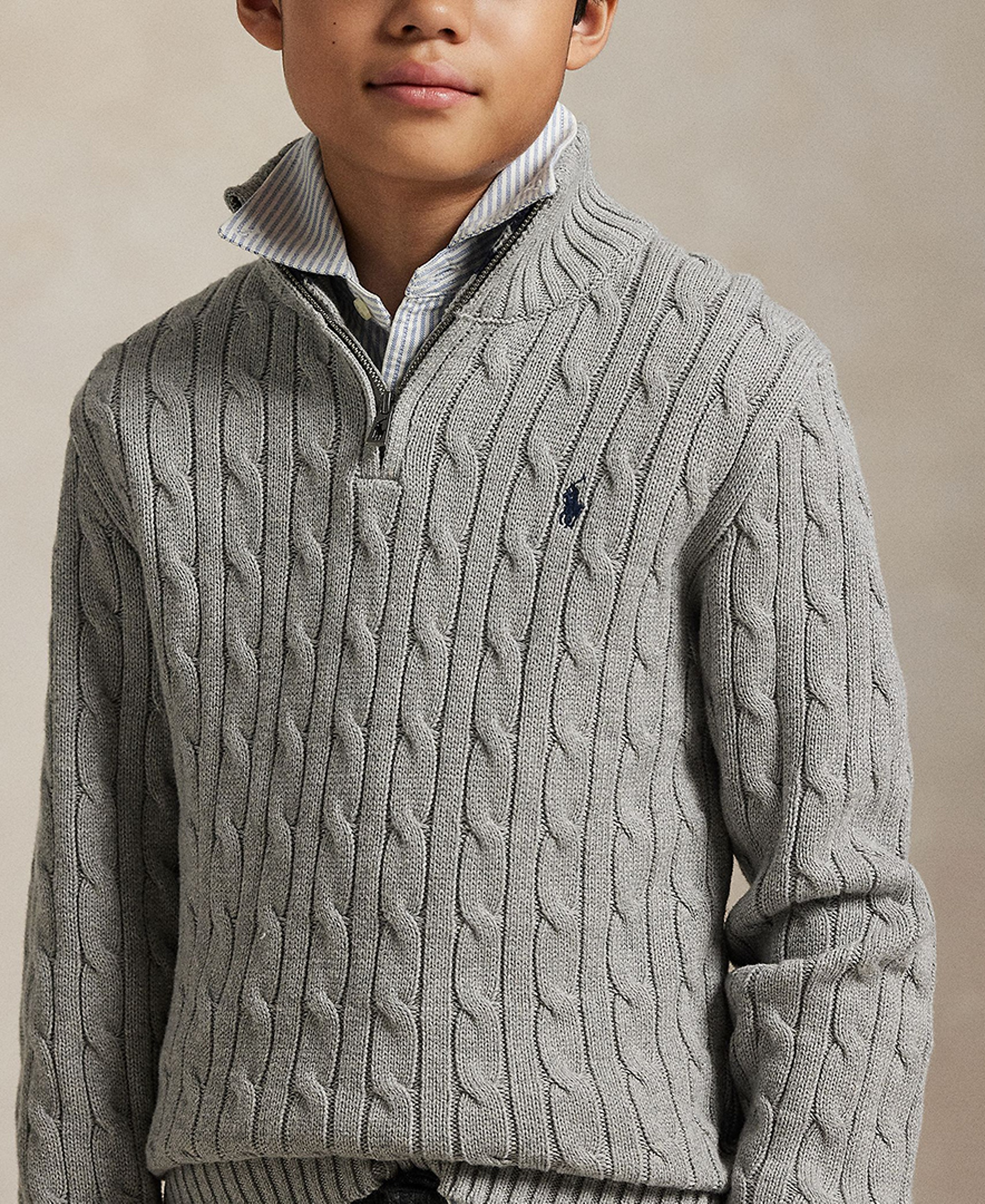 Polo Ralph Lauren Big Boys Cable-Knit Cotton Quarter-Zip Sweater - Andover Heather
