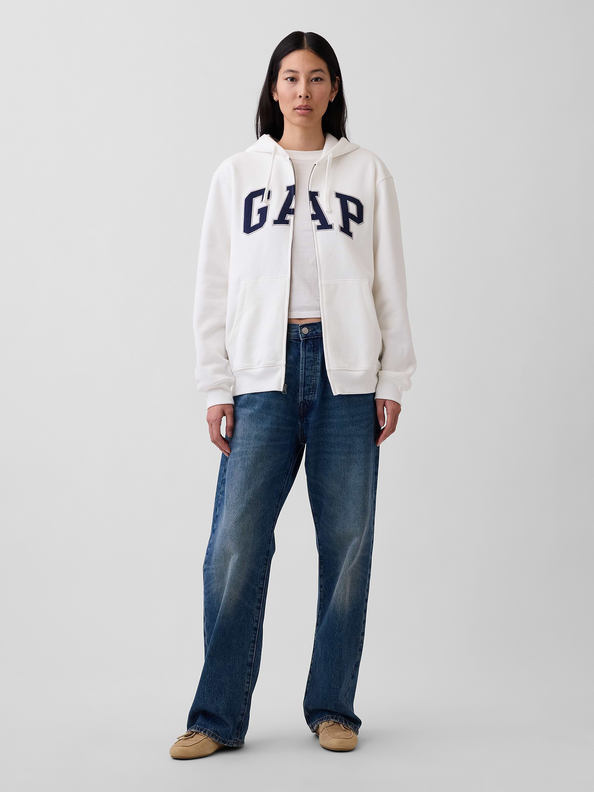 Adult VintageSoft Arch Logo Zip Hoodie - Off white