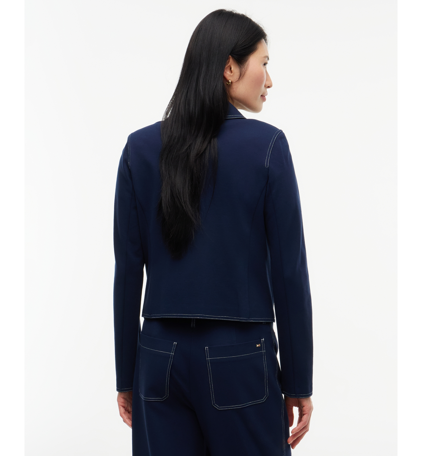 Tommy Hilfiger Women's Ponte-Knit Top Stitch Detail Jacket - Dark Blue