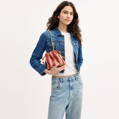 Faye Mini Drawstring Bag With Stripes - Gold/Red/Tan - view 2