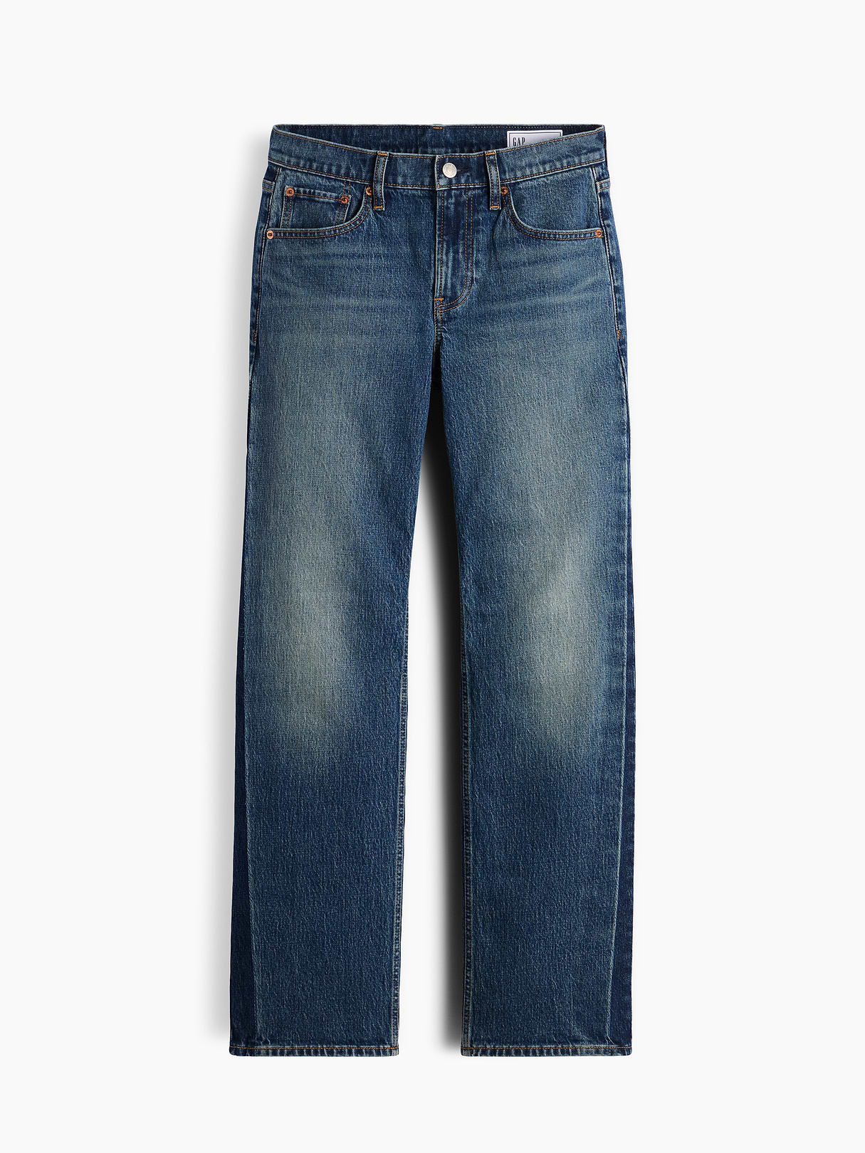 Mid Rise Relaxed Straight Jeans - Dark wash indigo