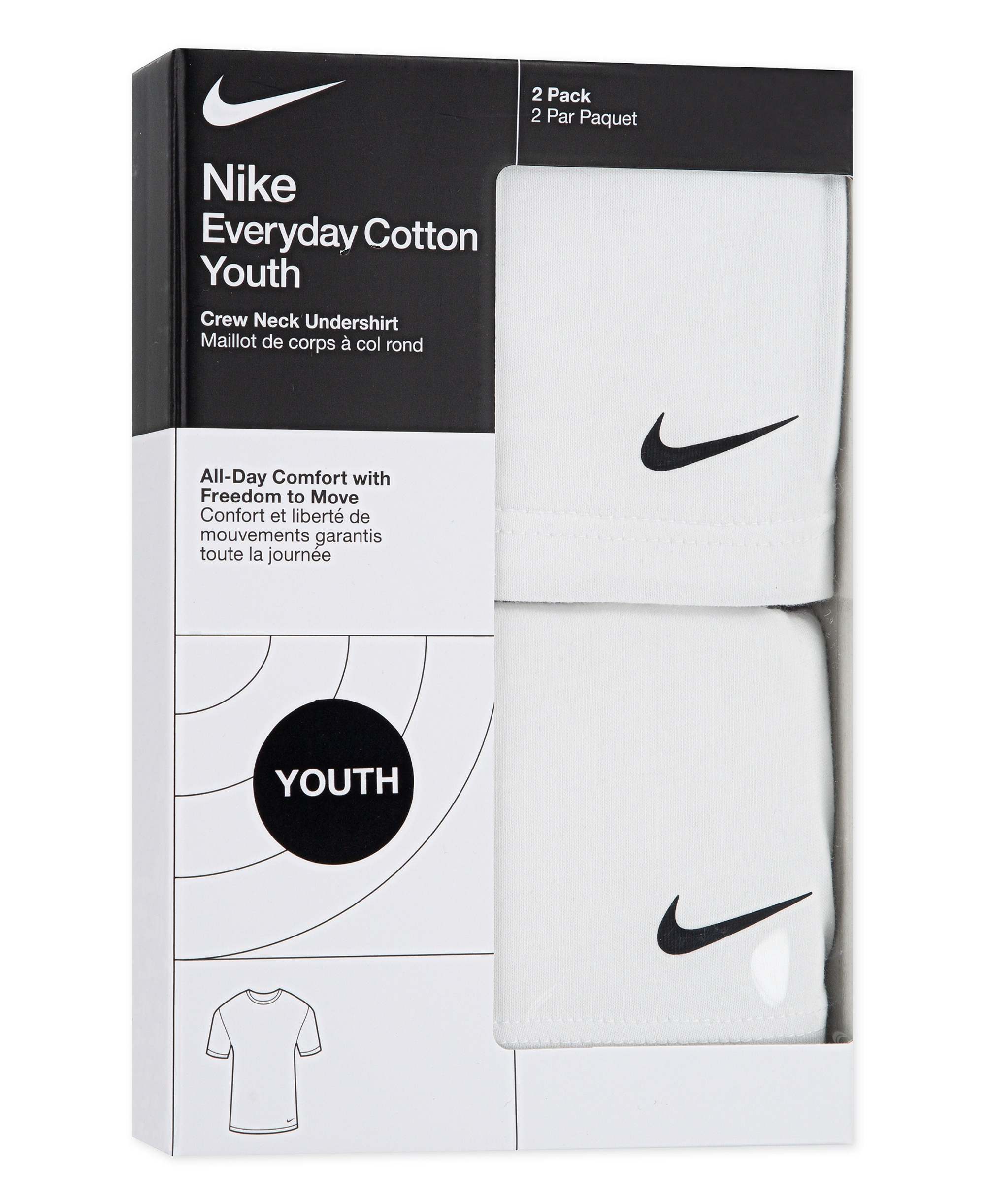 Nike Boys' 8-20 Crewneck Short-Sleeve Undershirt, 2-Pack - White/White