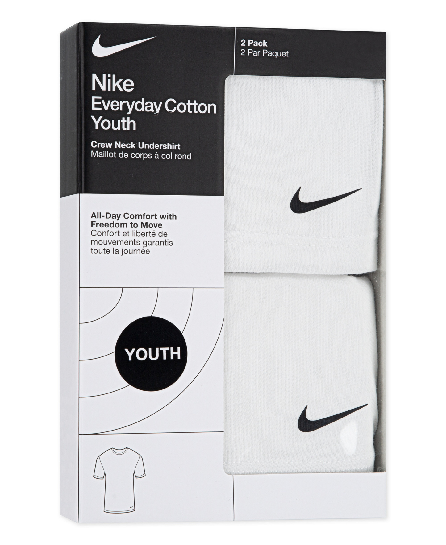 Nike Boys' 8-20 Crewneck Short-Sleeve Undershirt, 2-Pack - White/White