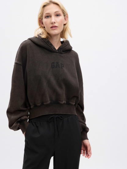 VintageSoft Crop Logo Hoodie - true black