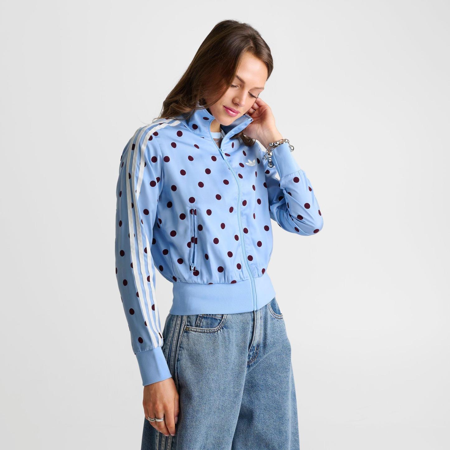 Women's adidas Originals Firebird Polka Dot Satin Track Jacket - Clear Sky