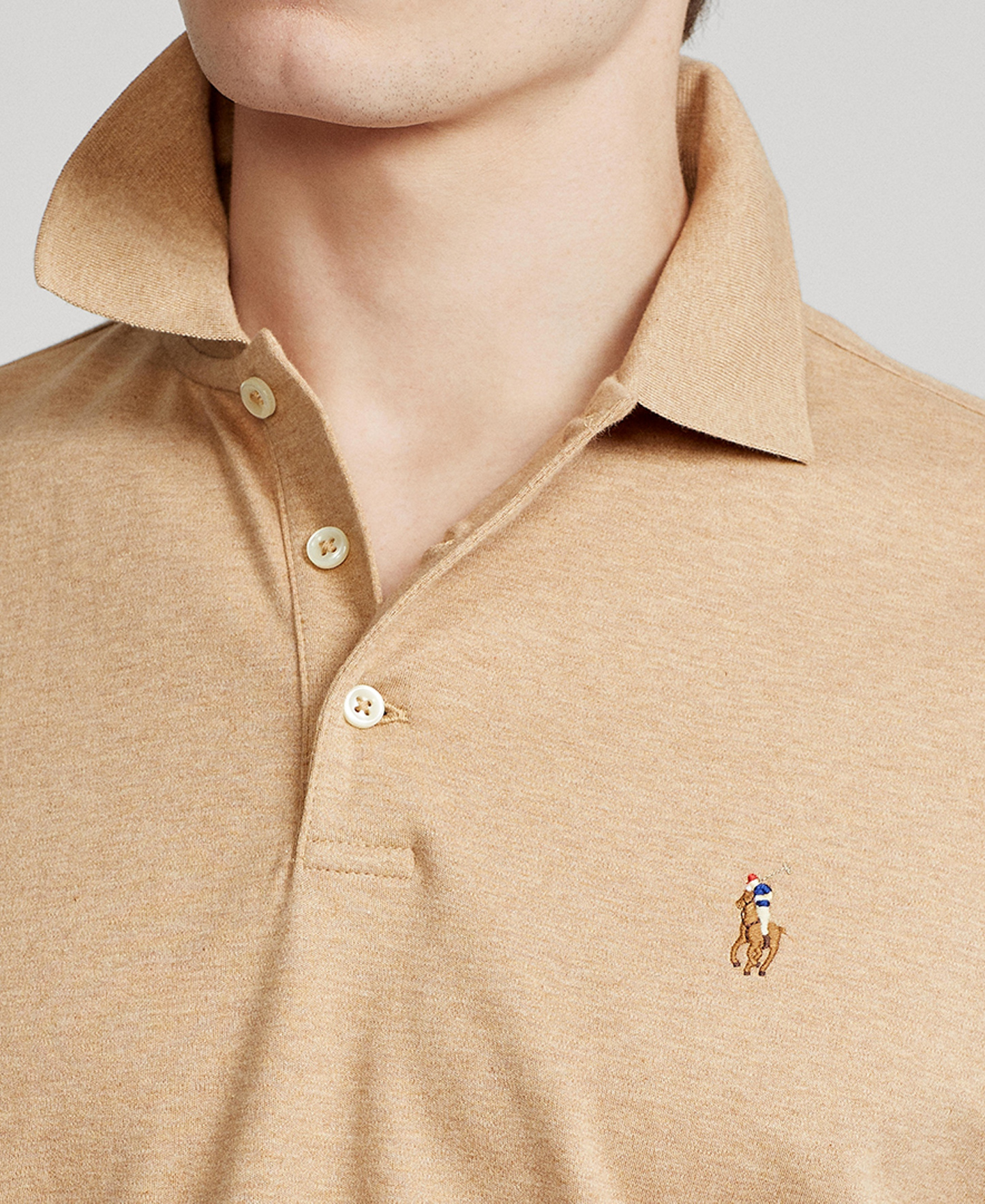 Polo Ralph Lauren Men’s Slim-Fit Soft Cotton Polo Shirt - Classic Camel Heather