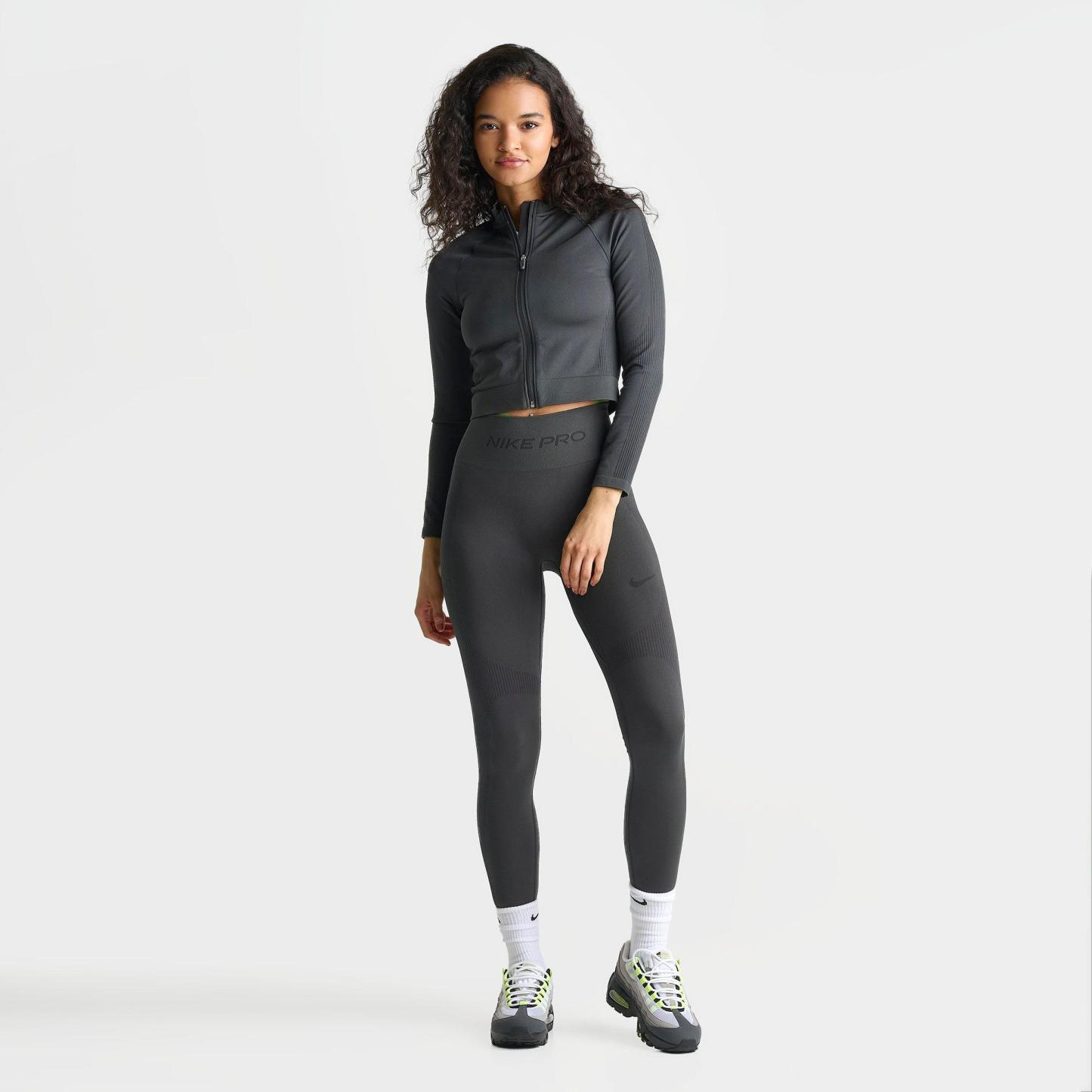 Women's Nithtke Pro Seamless Cropped Full-Zip Training Top - Dark Smoke Grey