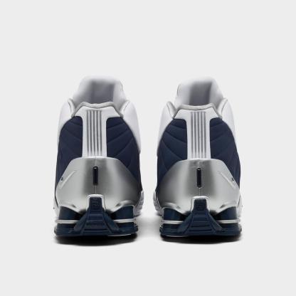 Men's Nike Shox BB4 Basketball Shoes - White/Midnight Navy/Metallic Silver