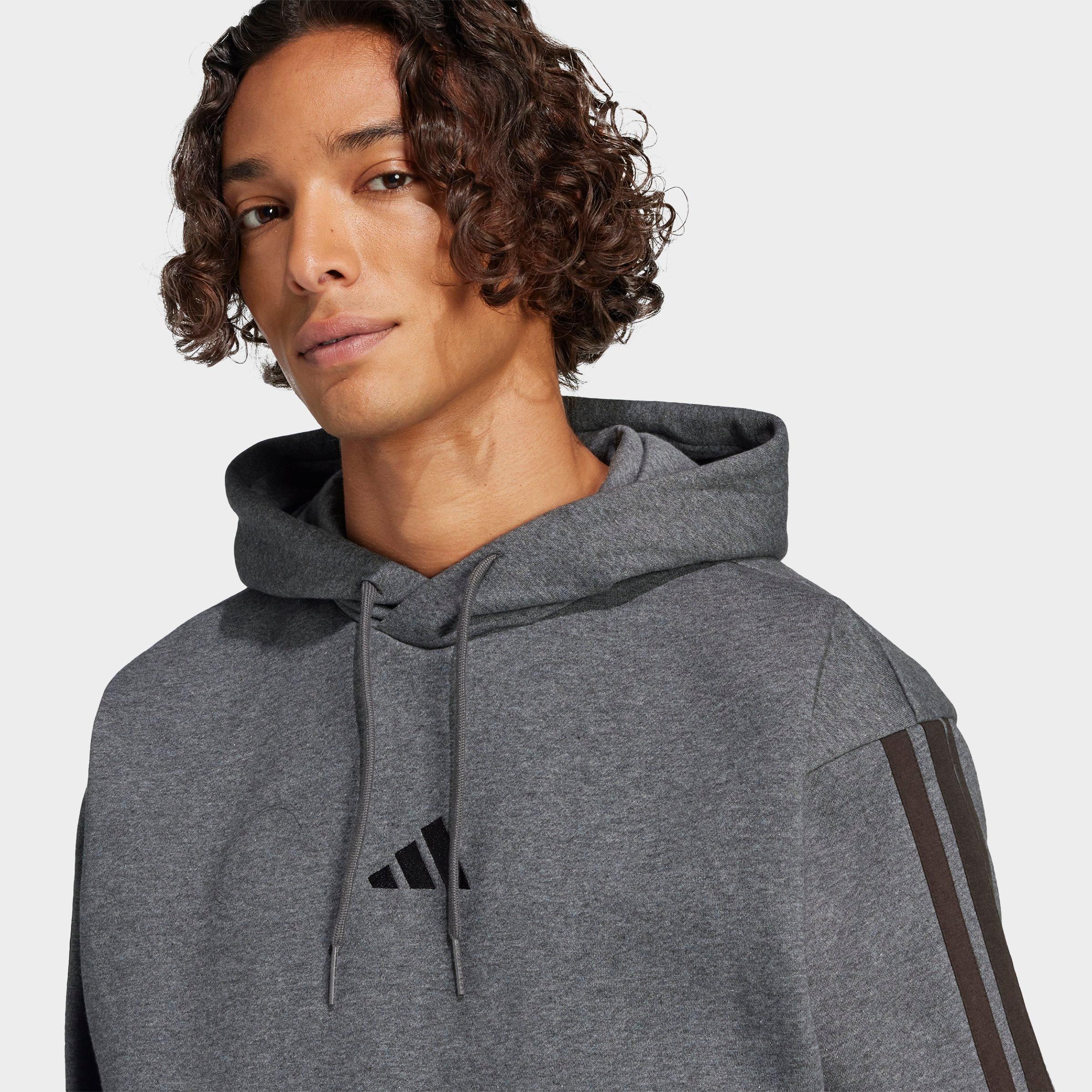 Men's adidas Essentials 3-Stripes Fleece Pullover Hoodie - Dark Grey Heather/Black