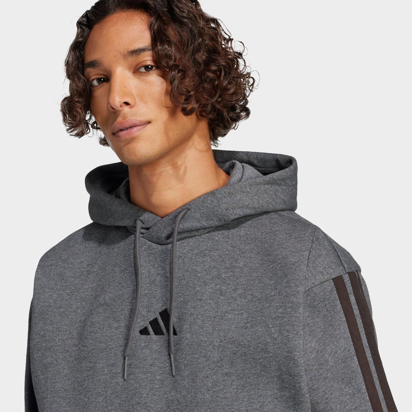 Men's adidas Essentials 3-Stripes Fleece Pullover Hoodie - Dark Grey Heather/Black