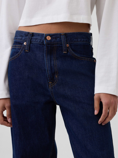 High Rise Khaki Stripe Barrel Jeans - Dark rinse